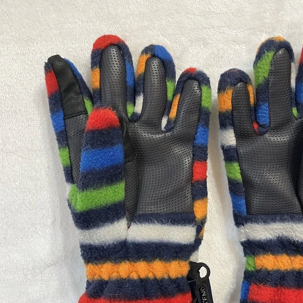 Lands' End Fleece Gloves Kids Size SMALL EZ-Grip Rainbow Stripes Gathered Wrist
